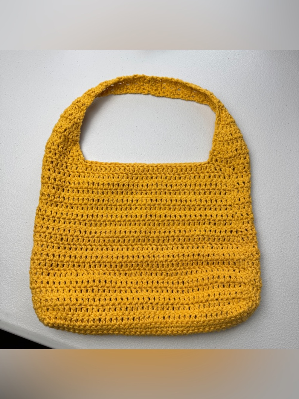 Womens Handmade Crochet Shoulder Tote Bag Golden Yellow Medium Cotton New